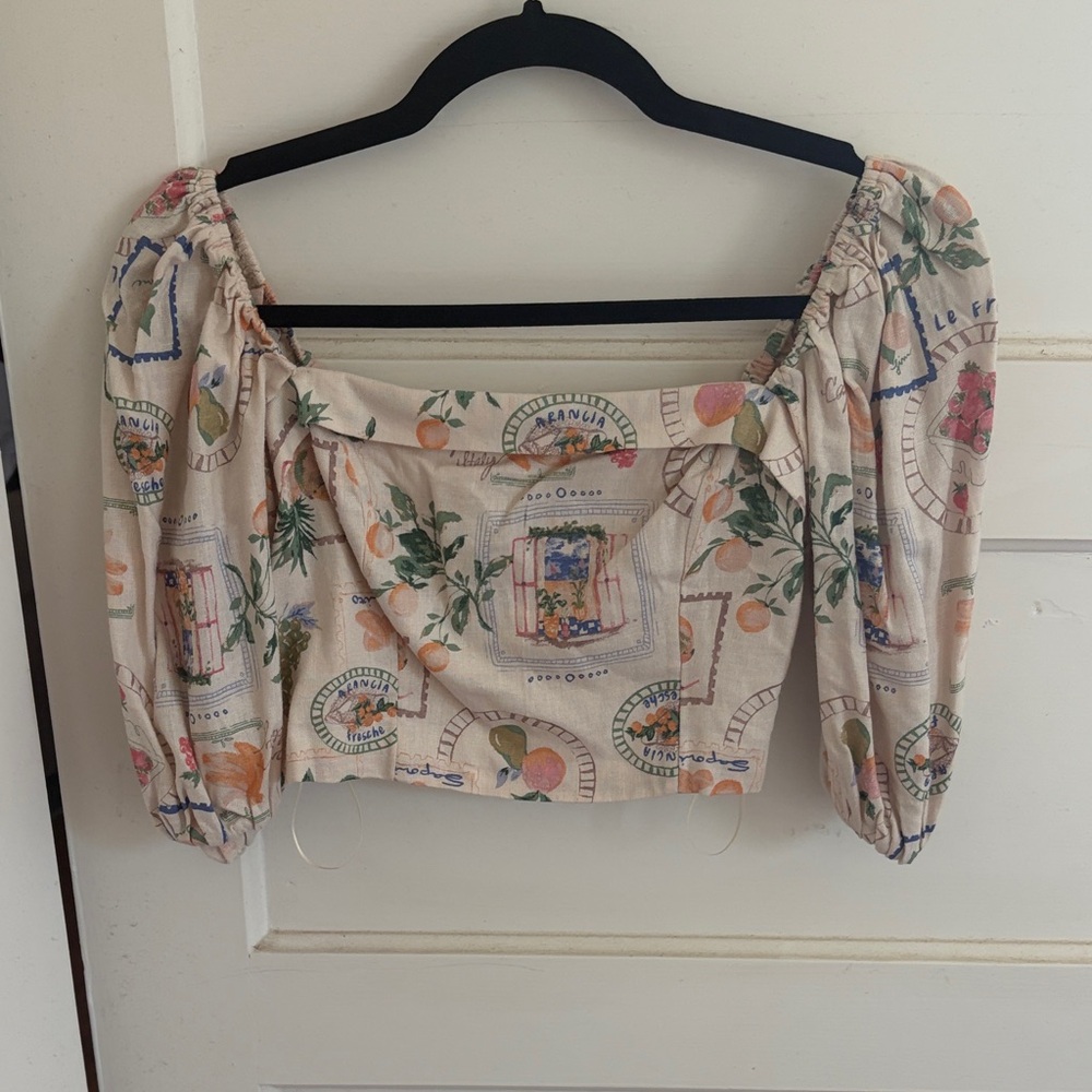 Abercrombie&Fitch Linen-Blend Puff Sleeve Set Top